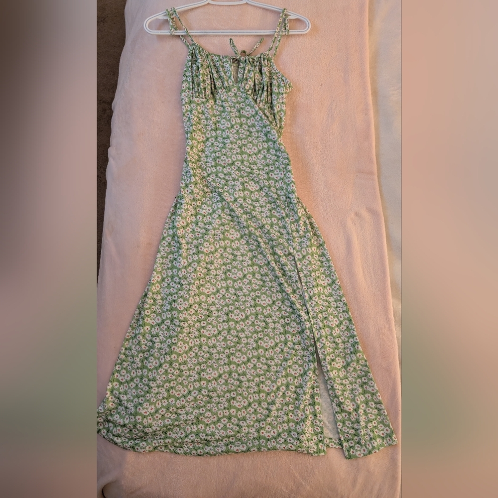 Green Floral Maxi Dress with Tie Straps